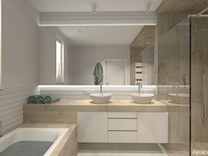 Salon kapielowy - Średnia z lustrem z dwoma umywalkami łazienka z oknem, styl nowoczesny - zdjęcie od Atelier Art&Design