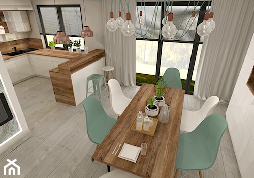 Aranżacja kuchni i salonu w domu jednorodzinnym - Średnia beżowa jadalnia w kuchni, styl nowoczesny - zdjęcie od Atelier Art&Design