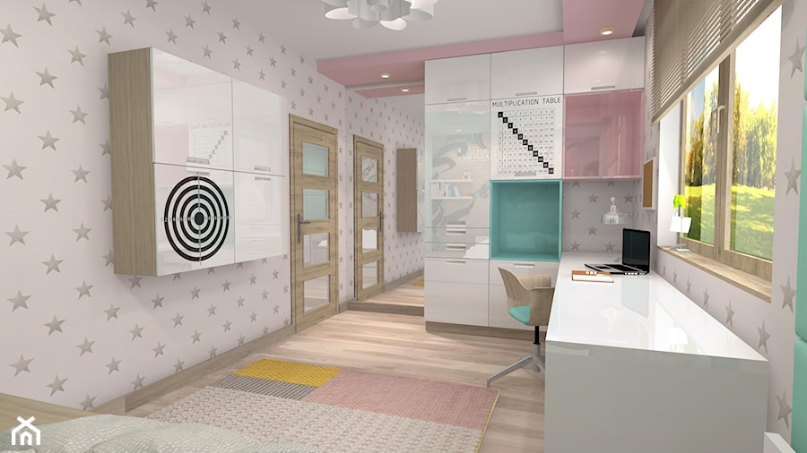 Projekt parteru w domu jednorodzinnym - Średni różowy szary pokój dziecka dla dziecka dla nastolatka dla dziewczynki, styl nowoczesny - zdjęcie od Atelier Art&Design