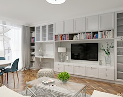 Aranżacja Salonu - Średni biały salon z jadalnią z bibiloteczką, styl tradycyjny - zdjęcie od Atelier Art&Design - Homebook