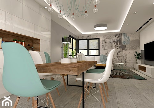 Aranżacja kuchni i salonu w domu jednorodzinnym - Duża biała jadalnia w salonie, styl nowoczesny - zdjęcie od Atelier Art&Design