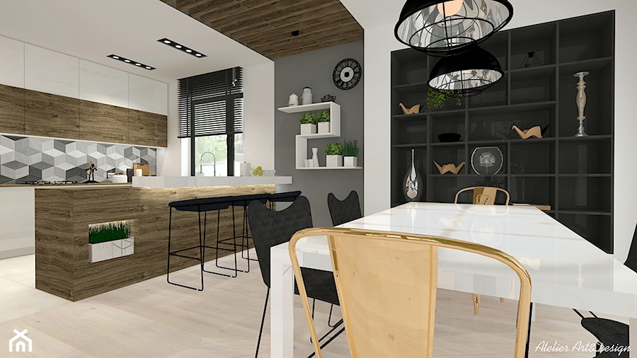 Projekt Domu - Średnia biała szara jadalnia w kuchni, styl nowoczesny - zdjęcie od Atelier Art&Design