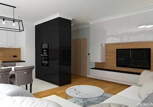 Mieszkanie Legnica 2 - Średni biały szary salon z kuchnią z jadalnią, styl nowoczesny - zdjęcie od Atelier Art&Design
