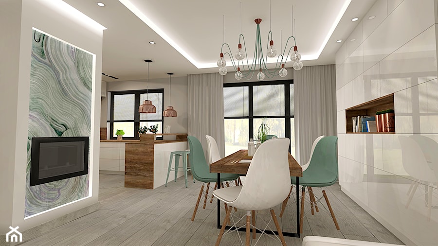 Aranżacja kuchni i salonu w domu jednorodzinnym - Średnia szara jadalnia jako osobne pomieszczenie, ... - zdjęcie od Atelier Art&Design
