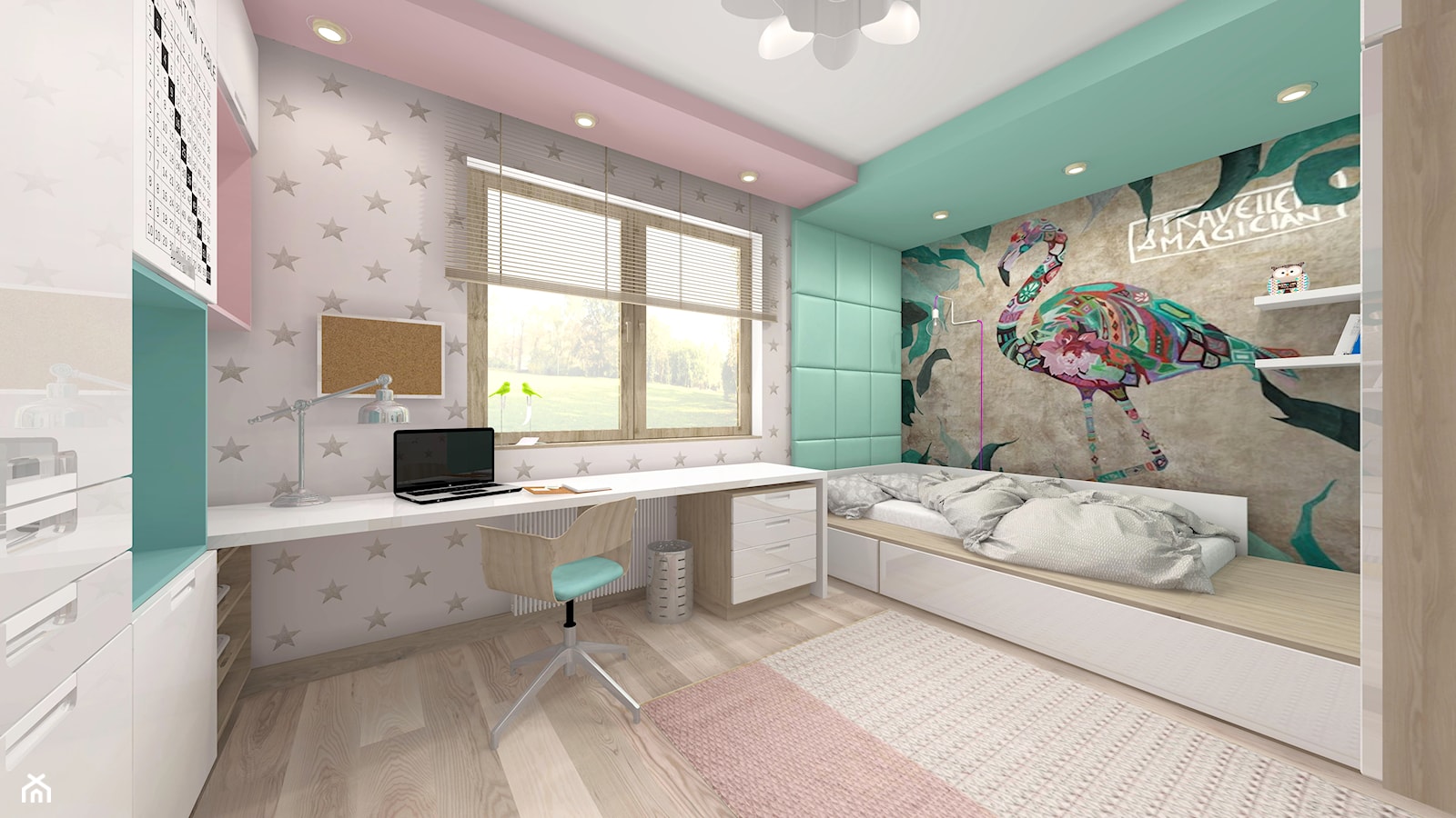 Projekt parteru w domu jednorodzinnym - Średni szary zielony pokój dziecka dla dziecka dla nastolatk ... - zdjęcie od Atelier Art&Design - Homebook