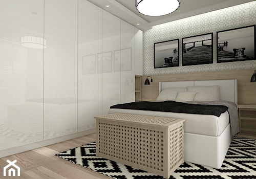 Projekt parteru w domu jednorodzinnym - Duża biała szara sypialnia, styl nowoczesny - zdjęcie od Atelier Art&Design