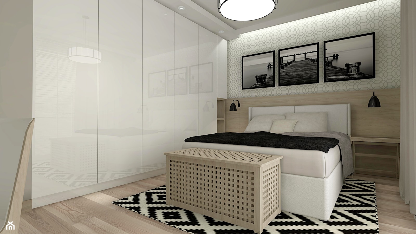 Projekt parteru w domu jednorodzinnym - Duża biała szara sypialnia, styl nowoczesny - zdjęcie od Atelier Art&Design - Homebook
