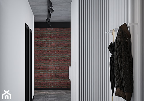 Męskie wnętrze 90m2 - Duży z wieszakiem szary hol / przedpokój, styl nowoczesny - zdjęcie od DEDEKO