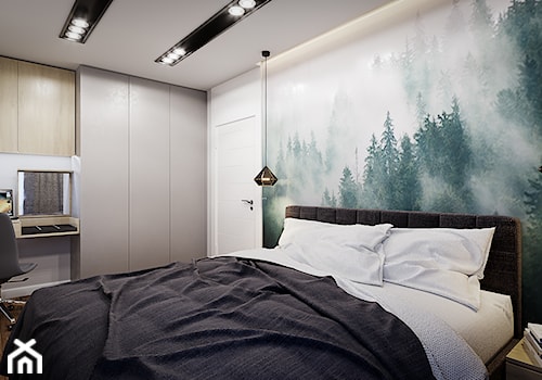 Mieszkanie os. Wilno - Średnia biała szara z biurkiem sypialnia, styl nowoczesny - zdjęcie od DEDEKO