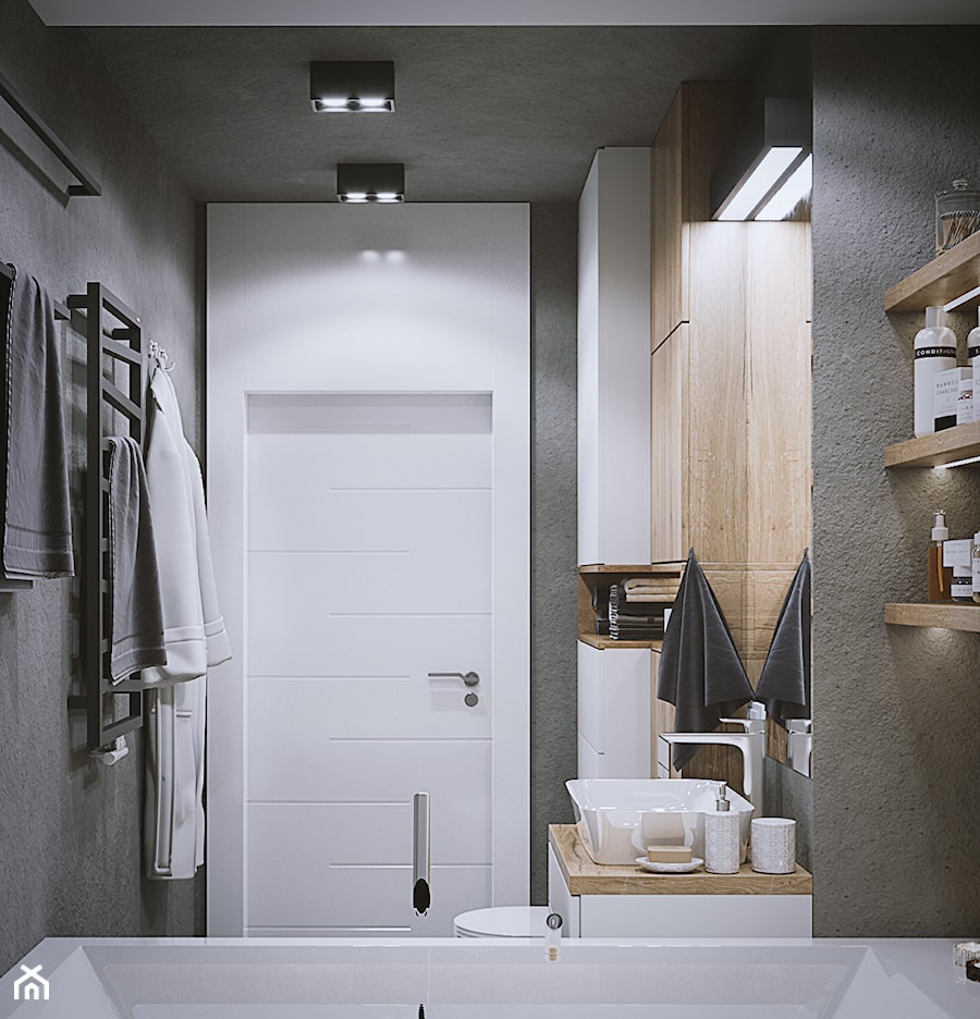 Mieszkanie os. Wilno - Mała bez okna z punktowym oświetleniem łazienka, styl nowoczesny - zdjęcie od DEDEKO
