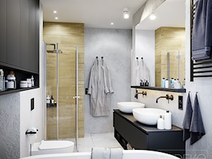 Segment 126m2 Siedlce - Średnia bez okna z lustrem z dwoma umywalkami z punktowym oświetleniem łazienka, styl nowoczesny - zdjęcie od DEDEKO