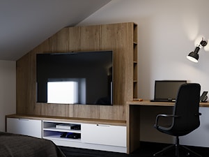 Męskie wnętrze 90m2 - Średnia biała z biurkiem sypialnia na poddaszu, styl nowoczesny - zdjęcie od DEDEKO