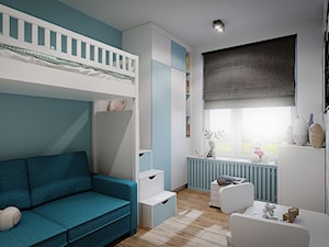 Mieszkanie os. Wilno - Średni biały niebieski pokój dziecka dla dziecka dla nastolatka dla chłopca dla dziewczynki, styl nowoczesny - zdjęcie od DEDEKO