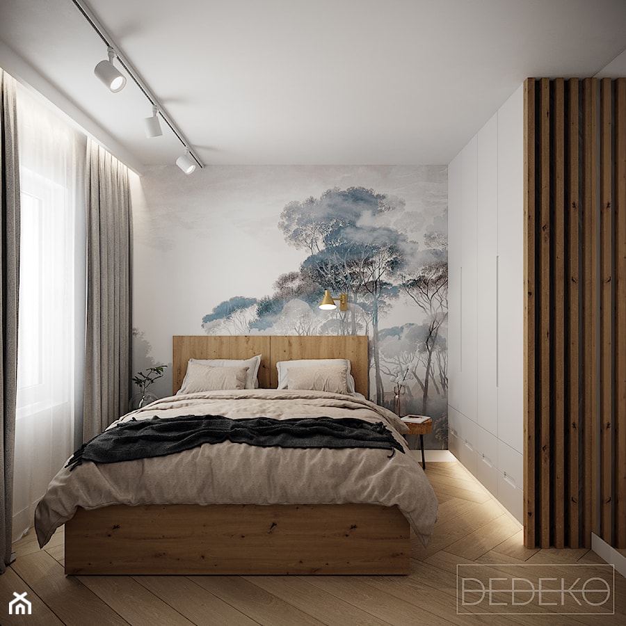 Mieszkanie Kurpiowska - Średnia beżowa biała szara sypialnia, styl nowoczesny - zdjęcie od DEDEKO