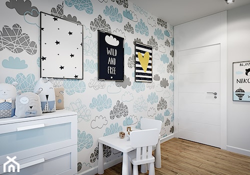 Mieszkanie os. Wilno - Mały biały szary pokój dziecka dla dziecka dla chłopca dla dziewczynki, styl nowoczesny - zdjęcie od DEDEKO