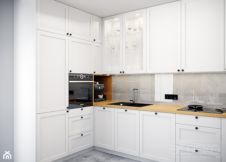 Segment 126m2 Siedlce - Średnia otwarta szara z zabudowaną lodówką z nablatowym zlewozmywakiem kuchnia w kształcie litery l, styl nowoczesny - zdjęcie od DEDEKO