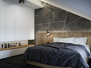 Męskie wnętrze 90m2 - Średnia biała czarna sypialnia na poddaszu, styl nowoczesny - zdjęcie od DEDEKO