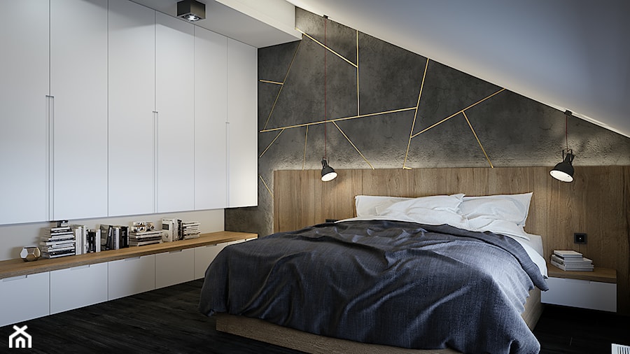 Męskie wnętrze 90m2 - Średnia biała czarna sypialnia na poddaszu, styl nowoczesny - zdjęcie od DEDEKO