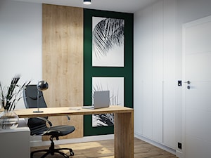 Dom Warszawa Wawer - Średnie w osobnym pomieszczeniu z zabudowanym biurkiem białe zielone biuro, styl nowoczesny - zdjęcie od DEDEKO