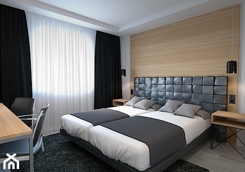 Pokój hotelowy - Średnia szara z biurkiem sypialnia, styl nowoczesny - zdjęcie od DEDEKO