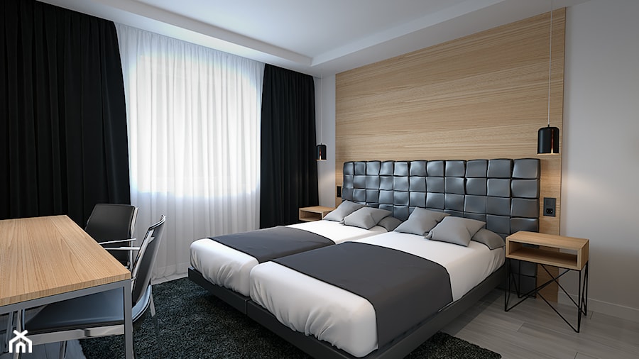 Pokój hotelowy - Średnia szara z biurkiem sypialnia, styl nowoczesny - zdjęcie od DEDEKO