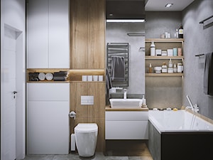 Mieszkanie os. Wilno - Średnia bez okna z lustrem z punktowym oświetleniem łazienka, styl nowoczesny - zdjęcie od DEDEKO