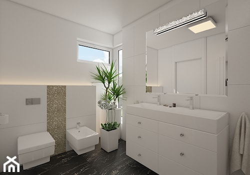 DOM W STYLU NEW YORK - Średnia z lustrem z dwoma umywalkami z marmurową podłogą łazienka z oknem - zdjęcie od MyWay Design