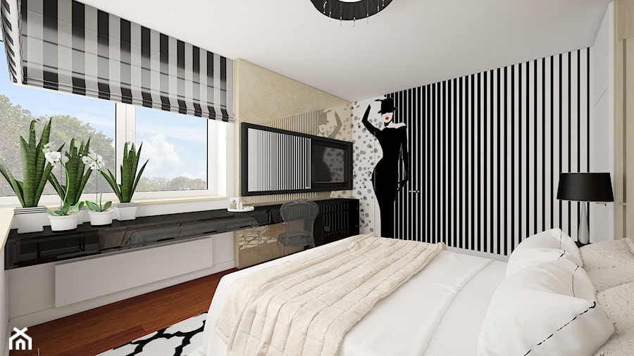 DOM W STYLU NEW YORK - Średnia biała z biurkiem sypialnia - zdjęcie od MyWay Design