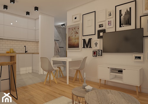 projekt mieszkania w skandynawskim stylu - Mały biały salon z kuchnią z jadalnią, styl skandynawski - zdjęcie od MyWay Design