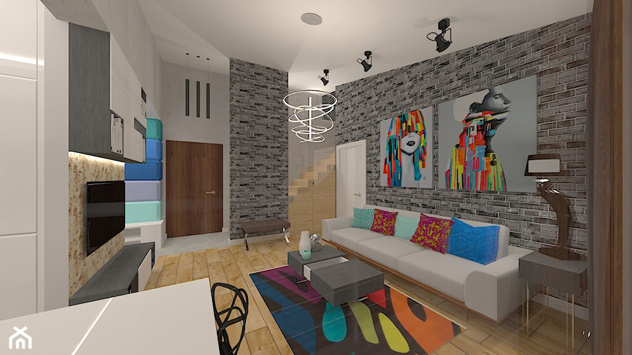 Penthouse w nowoczesnym stylu - Mały szary salon z jadalnią, styl nowoczesny - zdjęcie od MyWay Design