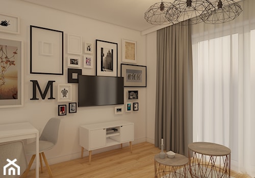 projekt mieszkania w skandynawskim stylu - Mały biały salon z jadalnią, styl skandynawski - zdjęcie od MyWay Design