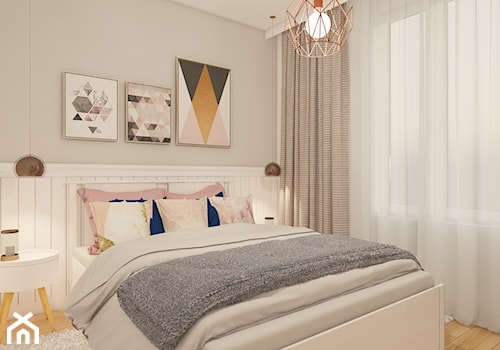 projekt mieszkania w skandynawskim stylu - Średnia biała szara sypialnia, styl skandynawski - zdjęcie od MyWay Design