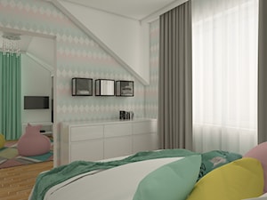 Miętowy pokój Nastolatki - Mały szary pokój dziecka dla nastolatka dla chłopca dla dziewczynki, styl nowoczesny - zdjęcie od MyWay Design