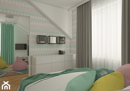 Miętowy pokój Nastolatki - Mały szary pokój dziecka dla nastolatka dla chłopca dla dziewczynki, styl nowoczesny - zdjęcie od MyWay Design