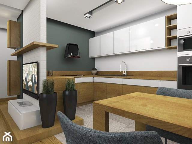 Projekt salonu połączonego z kuchnią w Katowicach - Kuchnia, styl nowoczesny - zdjęcie od Hirszberg Pracownia Architektoniczna
