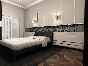 Projekt Mieszkania w Warszawie 140m2 - Średnia beżowa sypialnia z balkonem / tarasem, styl tradycyjny - zdjęcie od Hirszberg Pracownia Architektoniczna