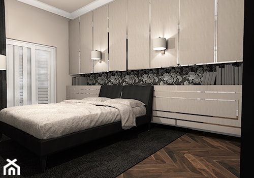 Projekt Mieszkania w Warszawie 140m2 - Średnia beżowa sypialnia z balkonem / tarasem, styl tradycyjny - zdjęcie od Hirszberg Pracownia Architektoniczna