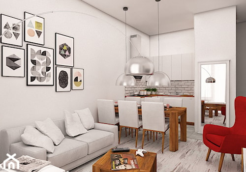 wnętrze z pazurem - Mały biały salon z kuchnią z jadalnią, styl nowoczesny - zdjęcie od Dekoncept