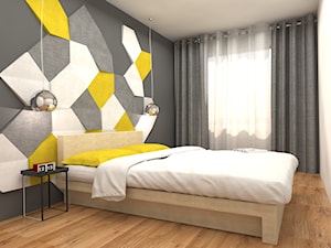 projekt mieszkania we Wrocławiu o powierzchni 48 mkw - Średnia beżowa szara sypialnia, styl minimalistyczny - zdjęcie od Dekoncept