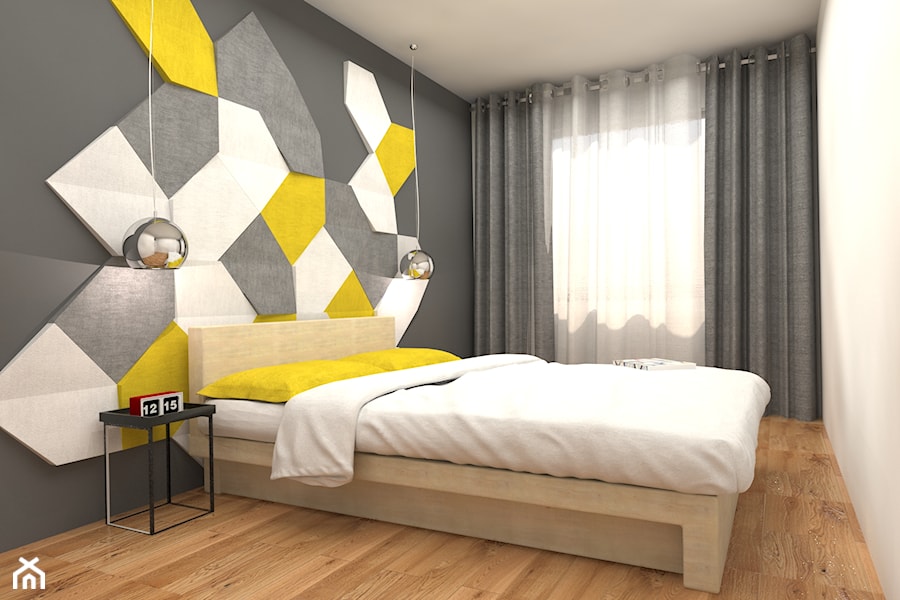 projekt mieszkania we Wrocławiu o powierzchni 48 mkw - Średnia beżowa szara sypialnia, styl minimalistyczny - zdjęcie od Dekoncept