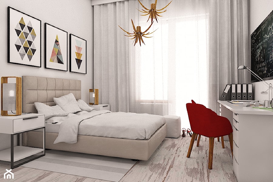wnętrze z pazurem - Średnia biała z biurkiem sypialnia, styl nowoczesny - zdjęcie od Dekoncept