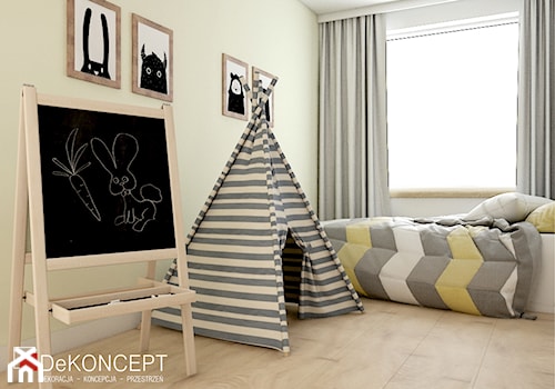 beton & drewno - Średni beżowy biały pokój dziecka dla dziecka dla nastolatka dla chłopca dla dziewczynki - zdjęcie od Dekoncept