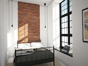 projekt loftu w Łodzi - Średnia biała brązowa sypialnia, styl industrialny - zdjęcie od Dekoncept