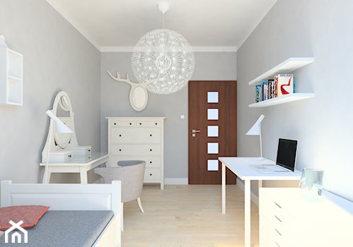 projekt mieszkania we Wrocławiu 1 - Średni szary pokój dziecka dla nastolatka dla dziewczynki, styl minimalistyczny - zdjęcie od Dekoncept