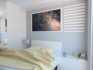 mieszkanie 52 metrowe we Wrocławiu - Mała biała szara sypialnia, styl minimalistyczny - zdjęcie od Dekoncept