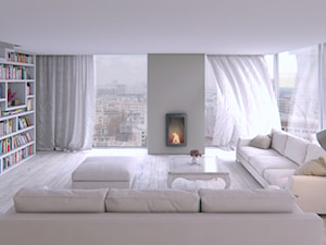 projekt mieszkania we Wrocławiu - Duży biały szary salon, styl minimalistyczny - zdjęcie od Dekoncept