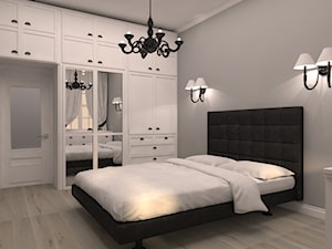 projekt mieszkania na wrocławskim rynku - Duża biała szara sypialnia, styl glamour - zdjęcie od Dekoncept
