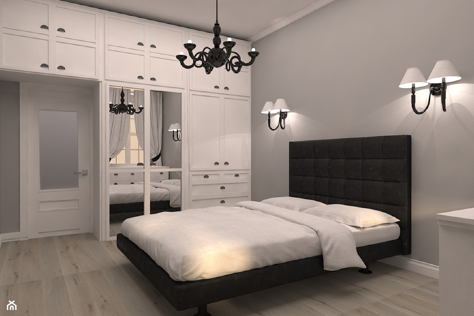 projekt mieszkania na wrocławskim rynku - Duża biała szara sypialnia, styl glamour - zdjęcie od Dekoncept - Homebook