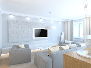 projekt mieszkania we Wrocławiu 1 - Duży biały szary salon z jadalnią, styl minimalistyczny - zdjęcie od Dekoncept
