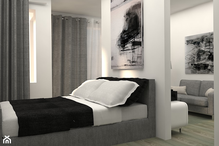 kawalerka we Wrocławiu - Średnia biała sypialnia, styl minimalistyczny - zdjęcie od Dekoncept